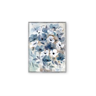 Mavi Beyaz Çiçekler - Yağlı Boya Dokulu Tablo